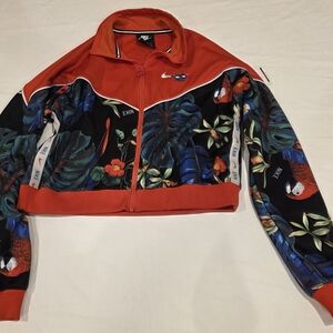 Nike Womens Hyper Femme Y2k Track Cropped Jacket Red Tropical Floral Parrot S